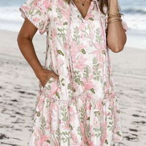 Floral Pink and Green Mini Dress